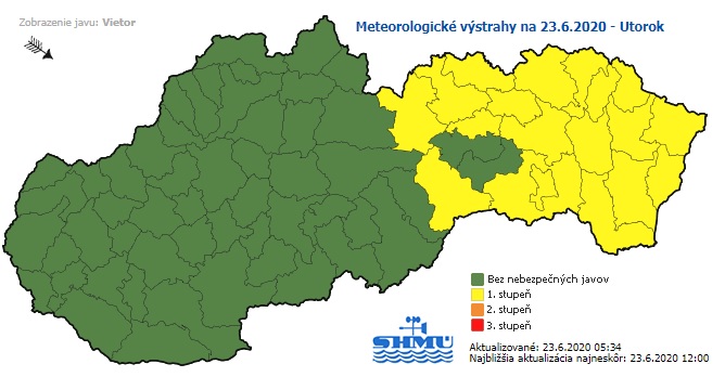 Výstraha, vietor, utorok, SHMÚ