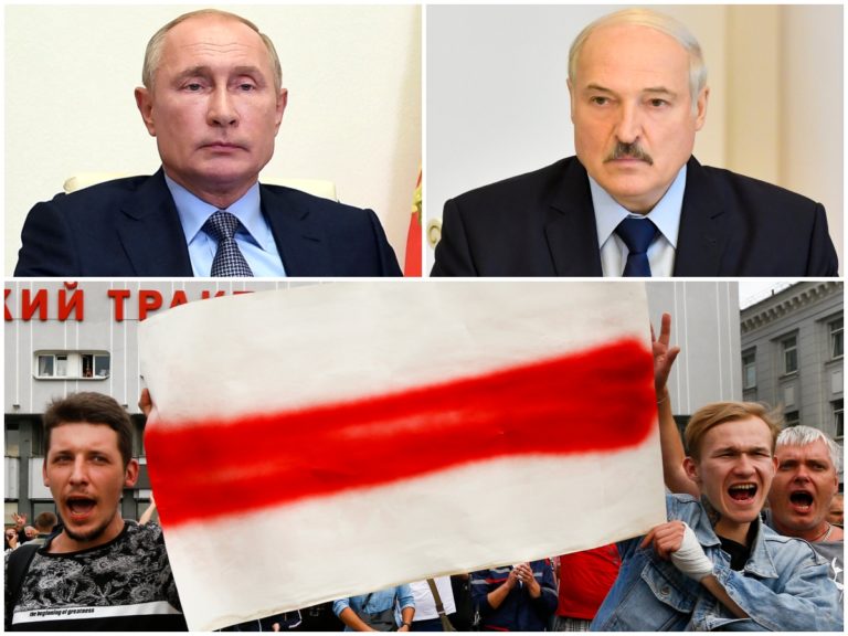 Vladimir Putin, Alexander Lukašenko, protesty v Bielorusku