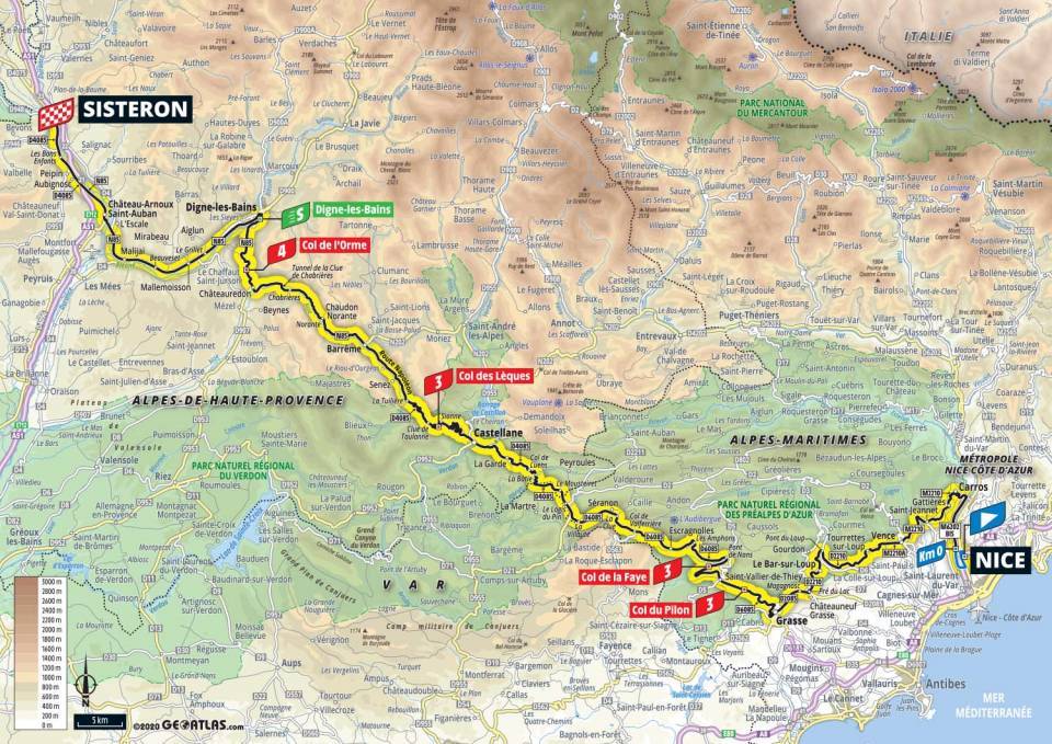 Tour de France 2020, 3. etapa, mapa