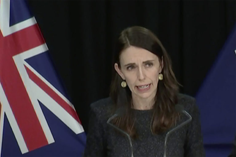 In this image from a video, New Zealand Prime Minister Jacinda Ardern speaks at a news conference in Wellington, New Zealand Tuesday, Aug. 11, 2020. Ardern said Tuesday that authorities have found four cases of the coronavirus in one Auckland household from an unknown source, the first reported cases of local transmission in the country in 102 days.