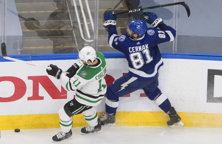 Finále NHL - 2. zápas (Tampa Bay Lightning – Dallas Stars), Andrew Cogliano, Erik Černák