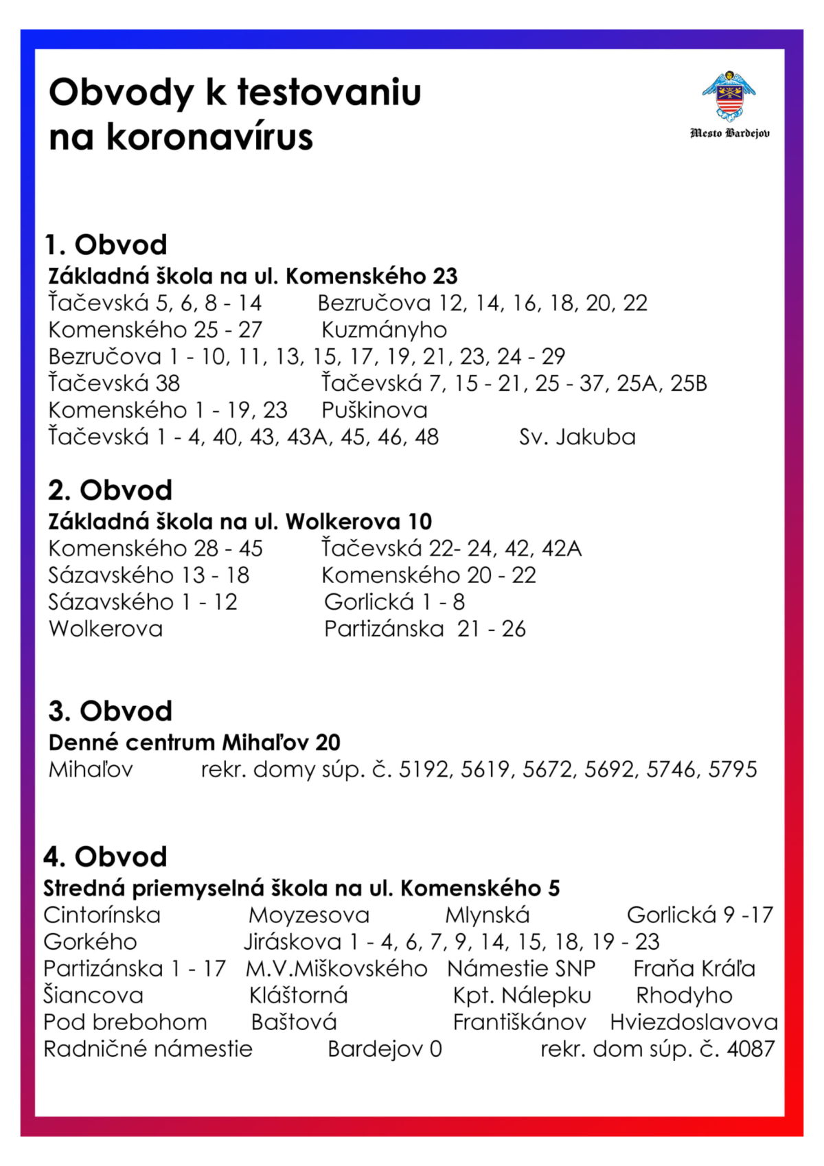 Koronavirus, Bardejov