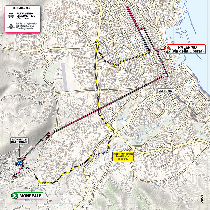 Giro d'Italia 2020 - 1. etapa/individuálna časovka (Monreale - Palermo), mapa