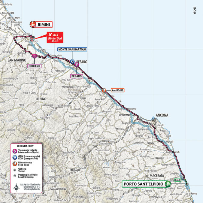 Giro d&#039;Italia 2020 - 11. etapa (Porto Sant&#039;Epidio - Rimini), mapa