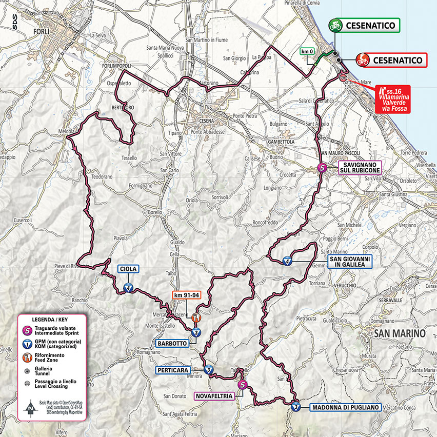 Giro d'Italia 2020 - 12. etapa (Cesenatico - Cesenatico), mapa
