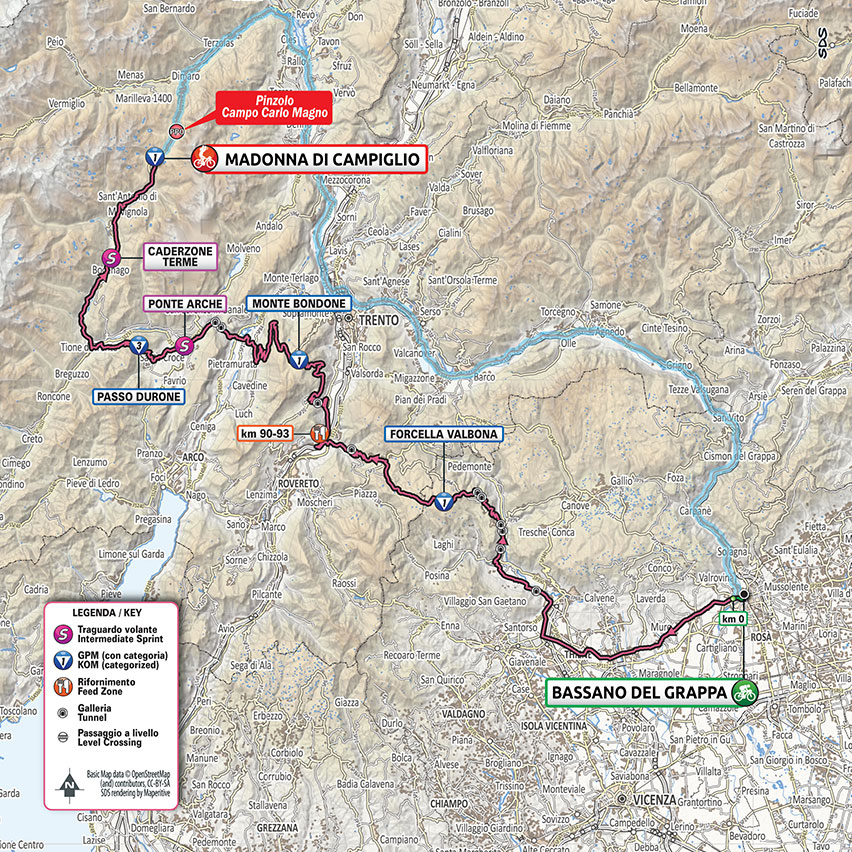 Giro d'Italia 2020 - 17. etapa (Bassano Del Grappa - Madonna di Campiglio), mapa