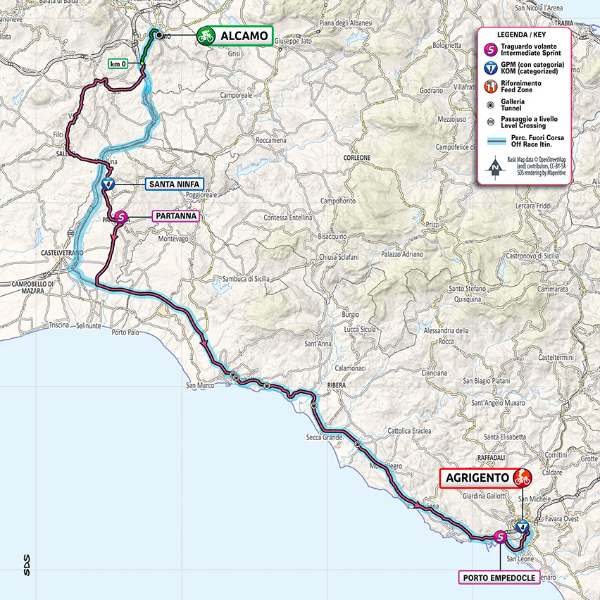 Giro d'Italia 2020 - 2. etapa (Alcamo - Agrigento), mapa
