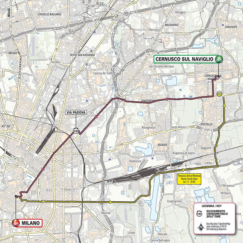 Giro d'Italia 2020 - 21. etapa (Cernusco Sul Naviglio - Miláno), mapa