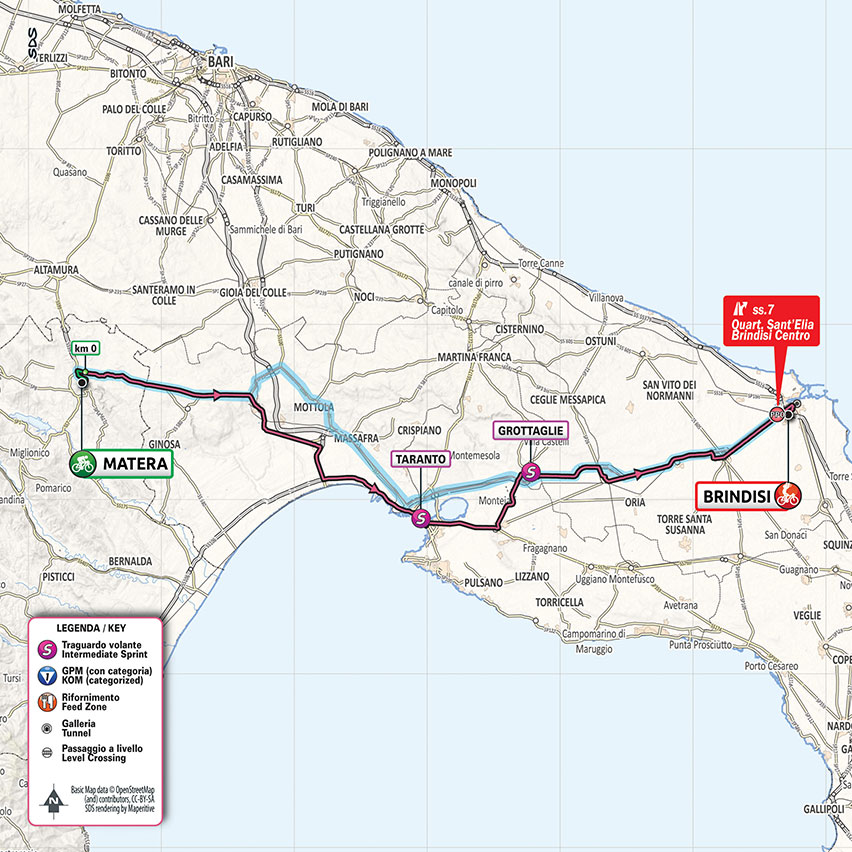 Giro d'Italia 2020 - 7. etapa (Matera - Brindisi), mapa