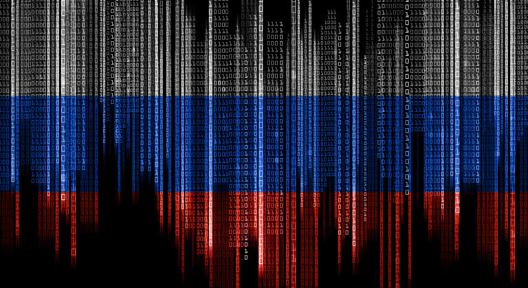 Binary system code in colors of russian flag