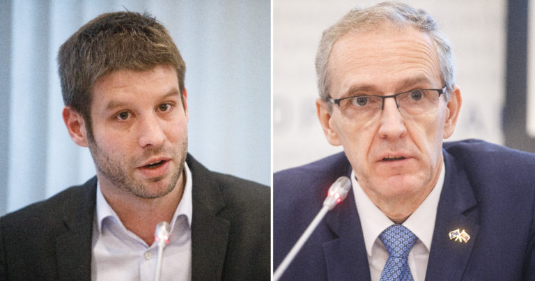 Europoslanec a podpredseda progresivneho slovenska ps michal simecka a europoslanec a veduci slovenskej delegacie pri europskej ludovej strane ivan stefanec.jpg