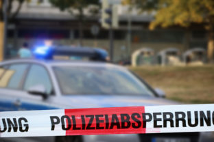 Cordon tape with the word „Polizeiabsperrung“, the german word for police cordon