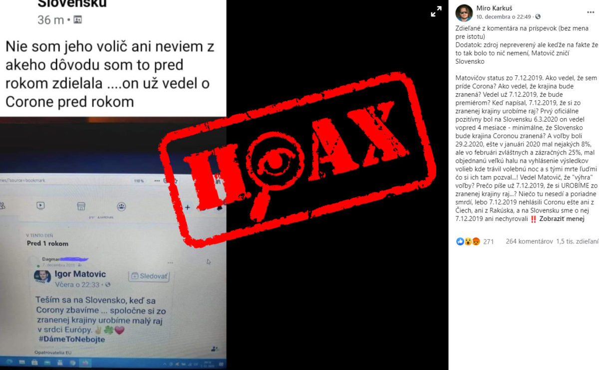 Hoax, Matovič, koronavírus