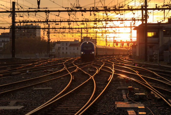 Train at dusk