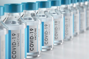 Close up of bottles of COVID 19 vaccine