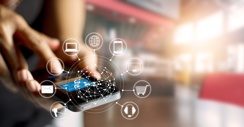 Man,Using,Mobile,Payments,Online,Shopping,And,Icon,Customer,Network