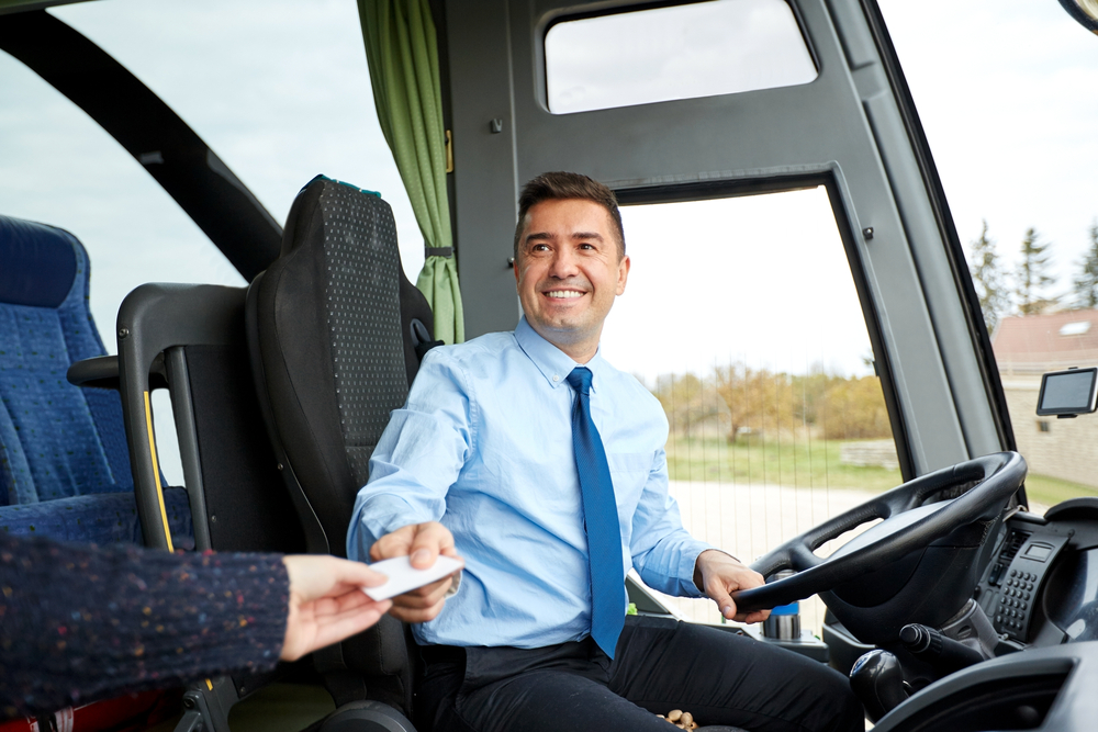 Transport,,Tourism,,Road,Trip,And,People,Concept, ,Smiling,Bus