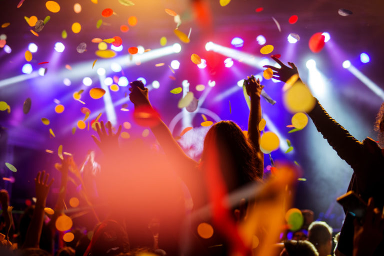 Confetti falling over the crowd