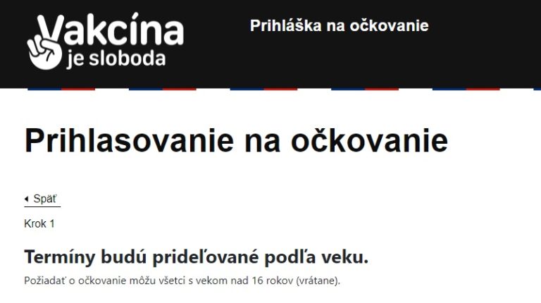 Prihlásenie, očkovanie