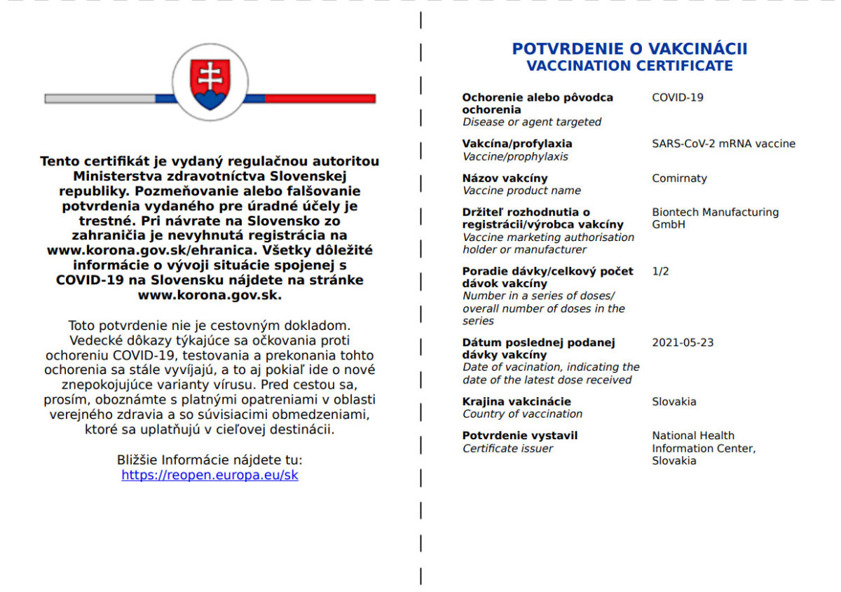 Očkoavanie, COVID pas, certifikát