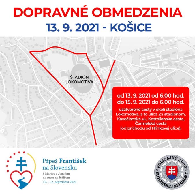 Dopravné obmedzenia, Košice, návšteva pápeža na Slovensku