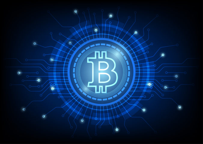 Cryptocurrency bitcoin concept. Digital abstract technology blue background