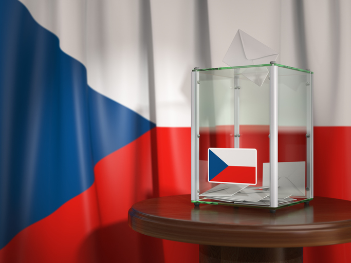 Ballot box with flag of Czech republic and voting papers. Czech presidential or parliamentary election. 3d illustration