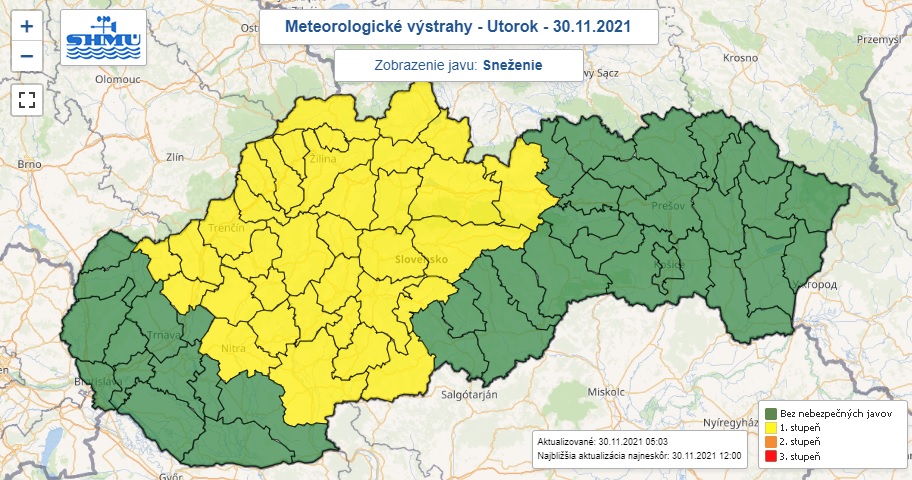 Sneženie, výstraha, SHMÚ