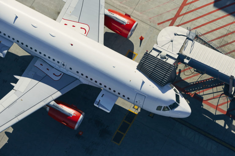 Aerial view of airplane at airport