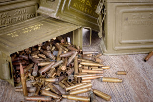 Box of ammunition with empty cartridges