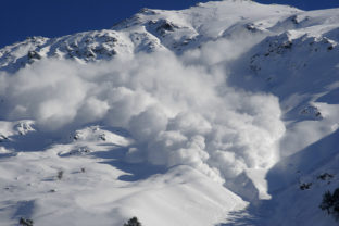 Dry snow avalanche with a powder cloud.Caucasus.