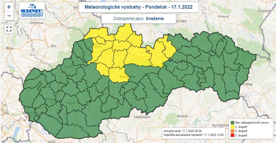 Sneženie, SHMU