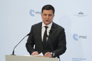 Germany Ukrainian President Volodymyr Zelenskyy delivers his speech during the Munich Security Conference in Munich, Germany, Munich Security Conference