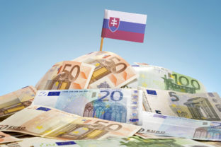 Flag of Slovakia sticking in european banknotes.(series)