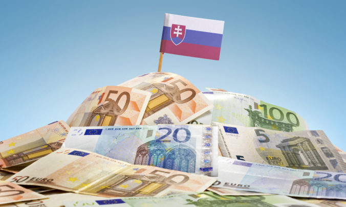 Flag of Slovakia sticking in european banknotes.(series)