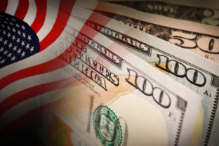 American flag and banknotes (USD) currency money