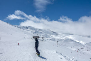 Ski slopes of Pradollano in Sierra Nevada mountains in Spain