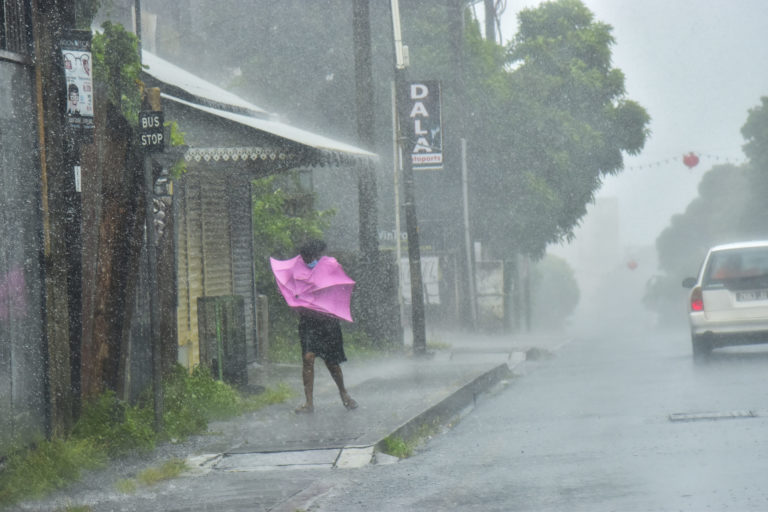 Sourthern Africa A woman fights Gale force winds in the Indian Ocean Island of Mauritius Wednesday Feb. 2, 2022. Forecasts say Tropical Cyclone Batsirai is increasing in intensity and is expected to pass north of the Indian Ocean island nation of Mauritius on Wednesday evening and make landfall in central Madagascar on Saturday afternoon.The Global Disaster Alert and Coordination System says Batsirai has been upgraded and classified as Category Cyclone