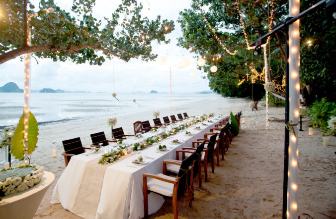 Beautiful romantic wedding Table on tropical beach