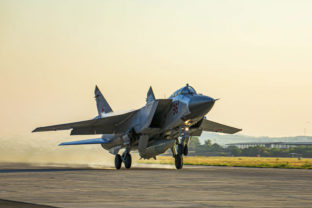 Russia Ukraine FILE - In this photo released by Russian Defense Ministry Press Service, a Russian MiG 31 fighter jet carrying a Kinzhal missile takes off from the Hemeimeem air base in Syria on June 25, 2021. The Russian military on Friday launched sweeping maneuvers in the Mediterranean Sea featuring warplanes capable of carrying hypersonic missiles, a show of force amid a surge in tensions following an incident with a British destroyer in the Black Sea