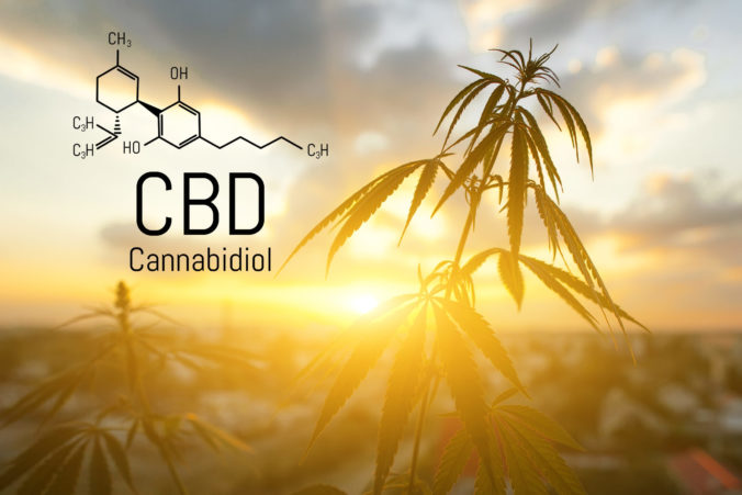 CBD is in hemp extract. Cannabidiol Formula. Concept of use in t