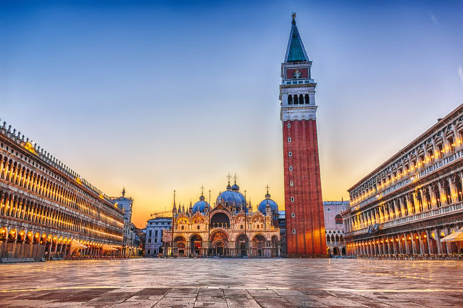 Venetian Square Piazza San Marco, evening view