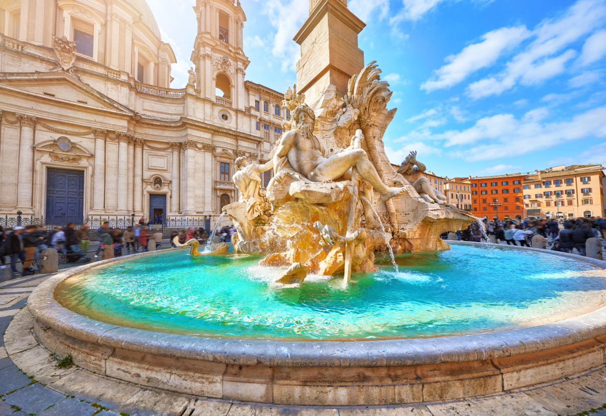 Rome, Italy. Fountain of the Four Rivers on Piazza Navona