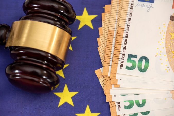 European Union Community laws gavvel bills anf flag