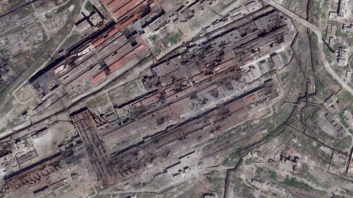 This satellite image from Planet Labs PBC shows damage at the Azovstal steelworks in Mariupol, Ukraine, Wednesday, April 27, 2022. ()