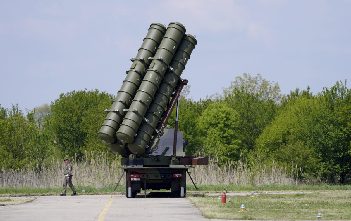 HQ-22 anti-aircraft systems, whose export version is known as FK-3, during the military exercises on Batajnica, military airport near Belgrade, Serbia, Saturday, April 30, 2022. Serbia on Saturday publicly displayed a recently delivered Chinese anti-aircraft missile system, raising concerns in the West and among some of Serbia's neighbors that an arms buildup in the Balkans could threaten fragile peace in the region.