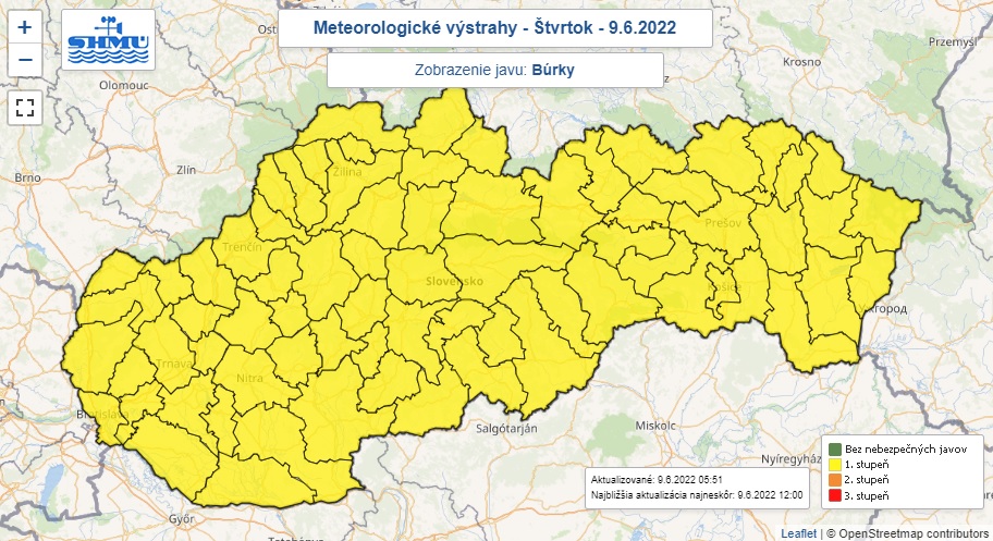 Búrky, výstraha, štvrtok
