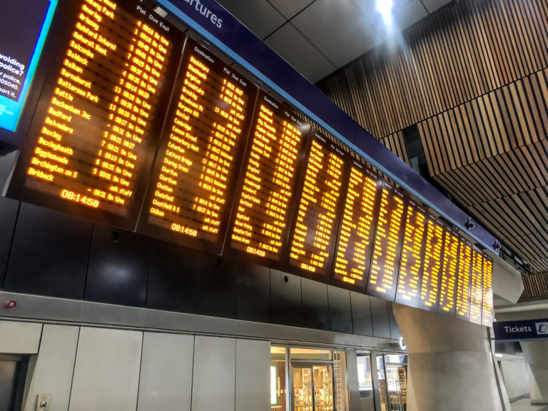 Train station platform information board