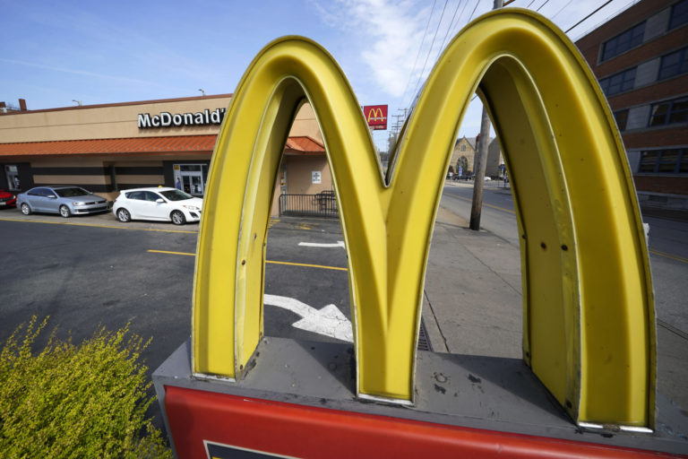 A McDonald's restaurant sign is shown in Pittsburgh on Saturday, April 23, 2022. McDonald’s said Thursday, May 19 it has begun the process of selling its Russian business to one of its licensees in the country. The Chicago burger giant said Alexander Govor, who operates 25 restaurants in Siberia, has agreed to buy McDonald’s 850 Russian restaurants and operate them under a new brand.