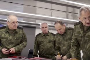 In this image taken from video released by Russian Defense Ministry Press Service on Sunday, June 26, 2022, Russian Defense Minister Sergei Shoigu, right, speaks to Russian high level officers while inspecting the Russian troops participating in a special military operation in Ukraine. ()